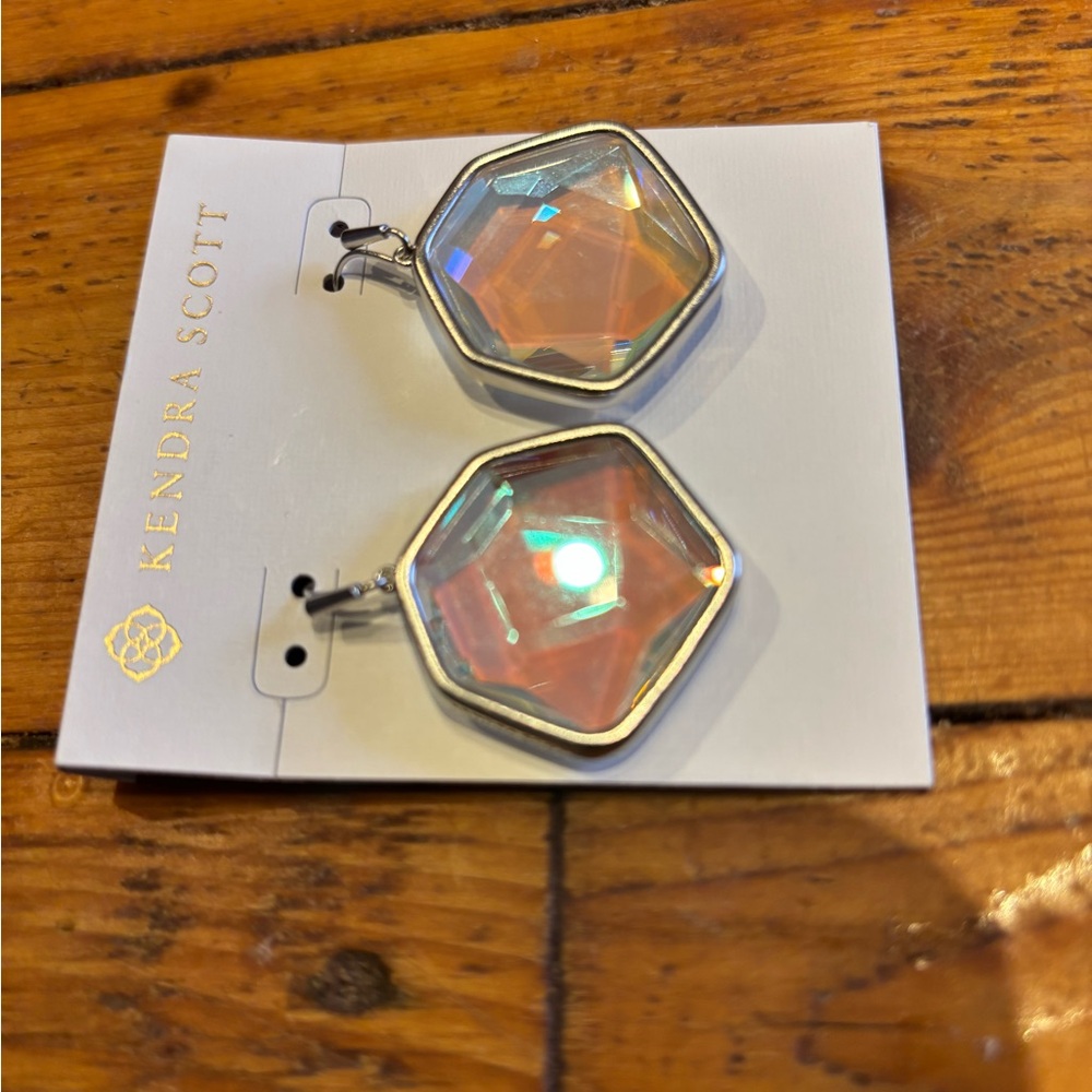 Kendra Scott Vanessa Silver Hexagon Iridescent Earrings